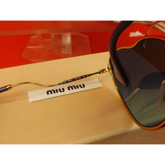 MIU MIU PRADA SMU55R CAT EYES SCENIQUE GOLD LILAC METAL LOGO FRAME SUNGLASSES - Picture 9 of 12